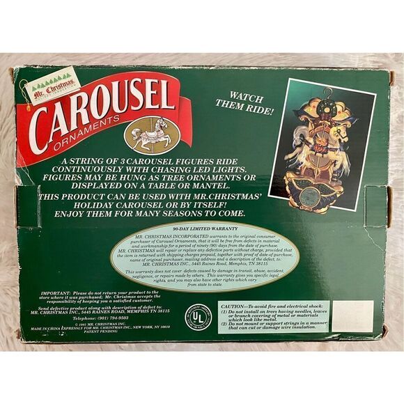 Vintage Mr. Christmas 3 Pack Of Carousel Circus Animal Ornaments In Original Box - Picture 8 of 12